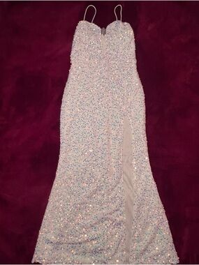 White  Sequin Spaghetti-Strap Prom Gown
